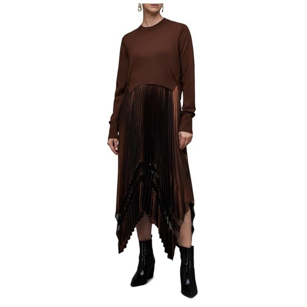 ALLSAINTS Nadia Foil Midi Dress Wool 2-in-1 Size Medium NWT - Picture 2 of 16